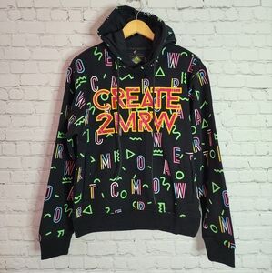 Create 2MRW Graphic Steeetwear Embroidered Spellout All Over Print Hoodie